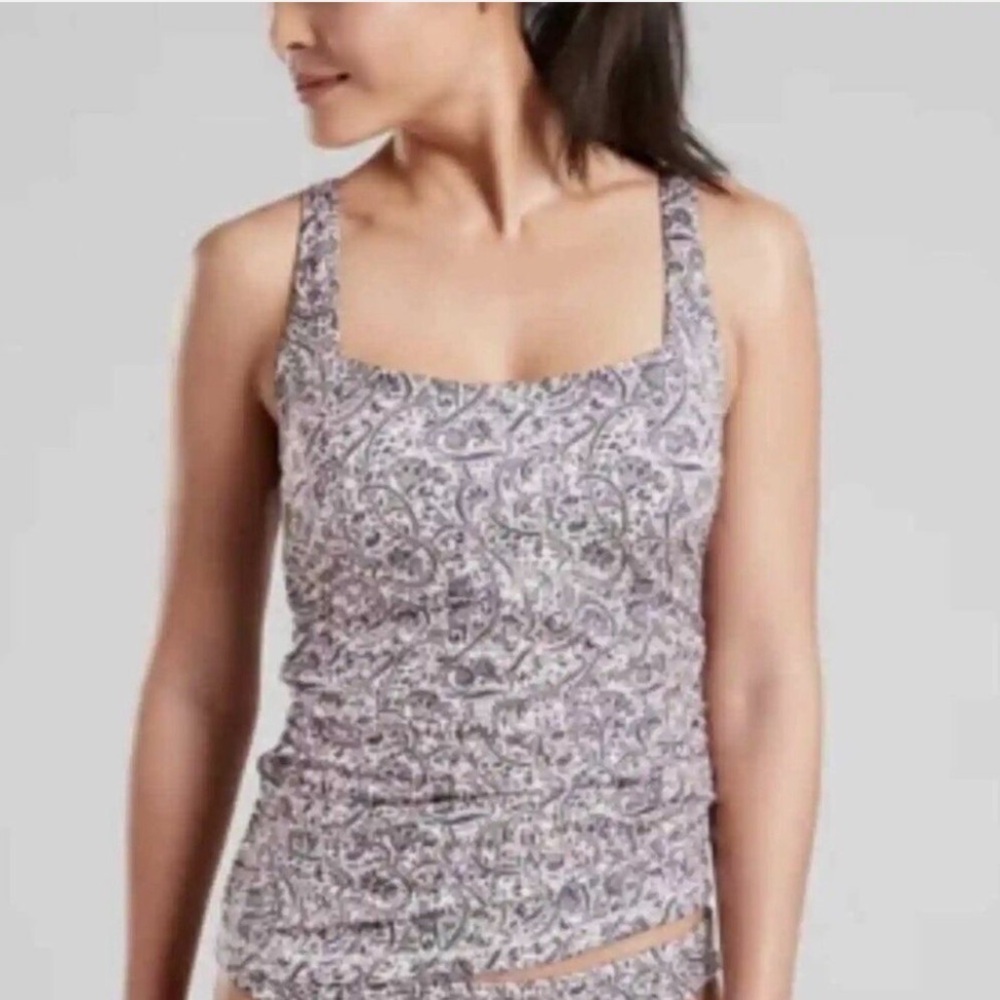 ATHLETA Underwire Tankini Swim Top Beige Brown Paisley Print Size 32B C